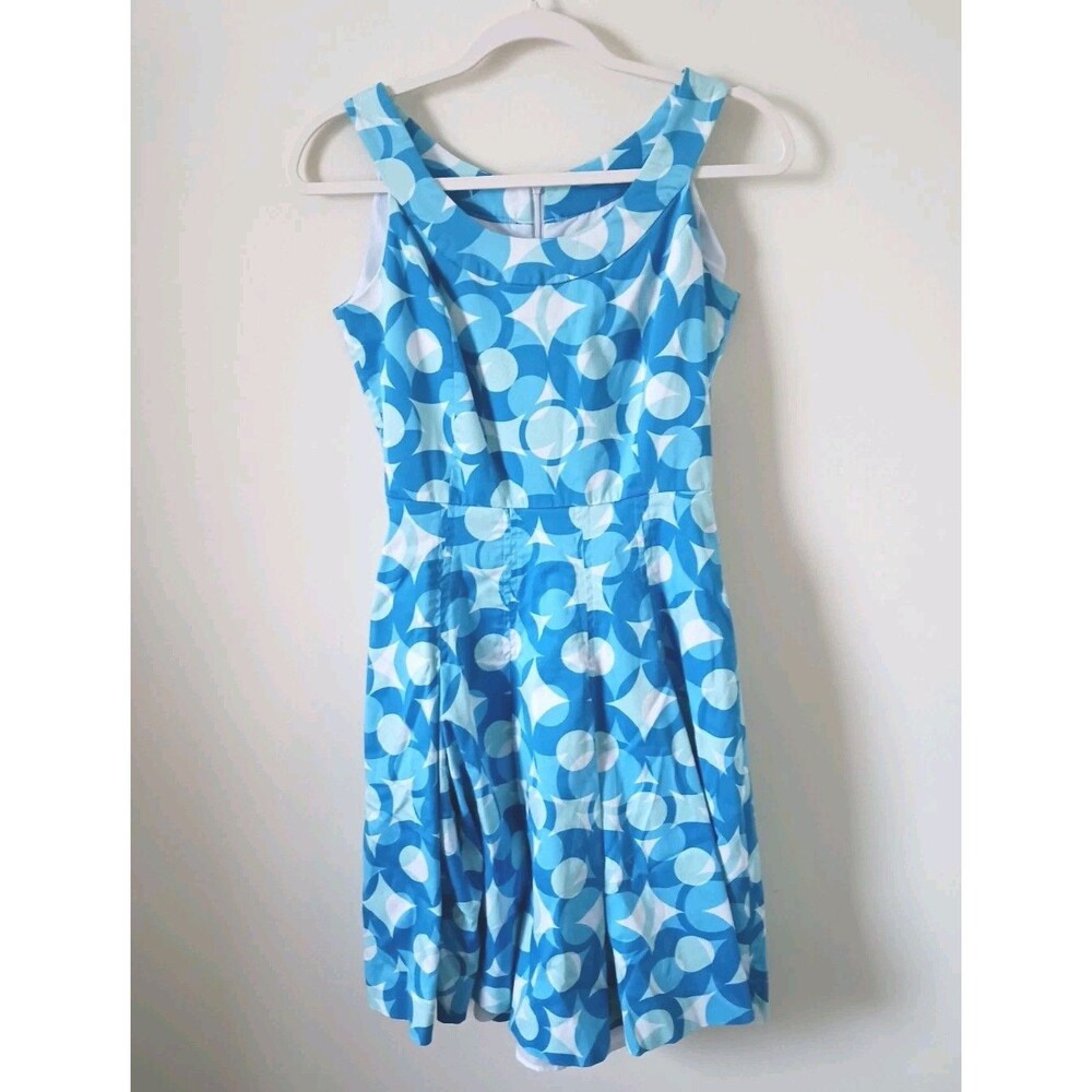 Calvin Klein Polka Dot A Line Dress Women 8 Turquoise White Sleeveless